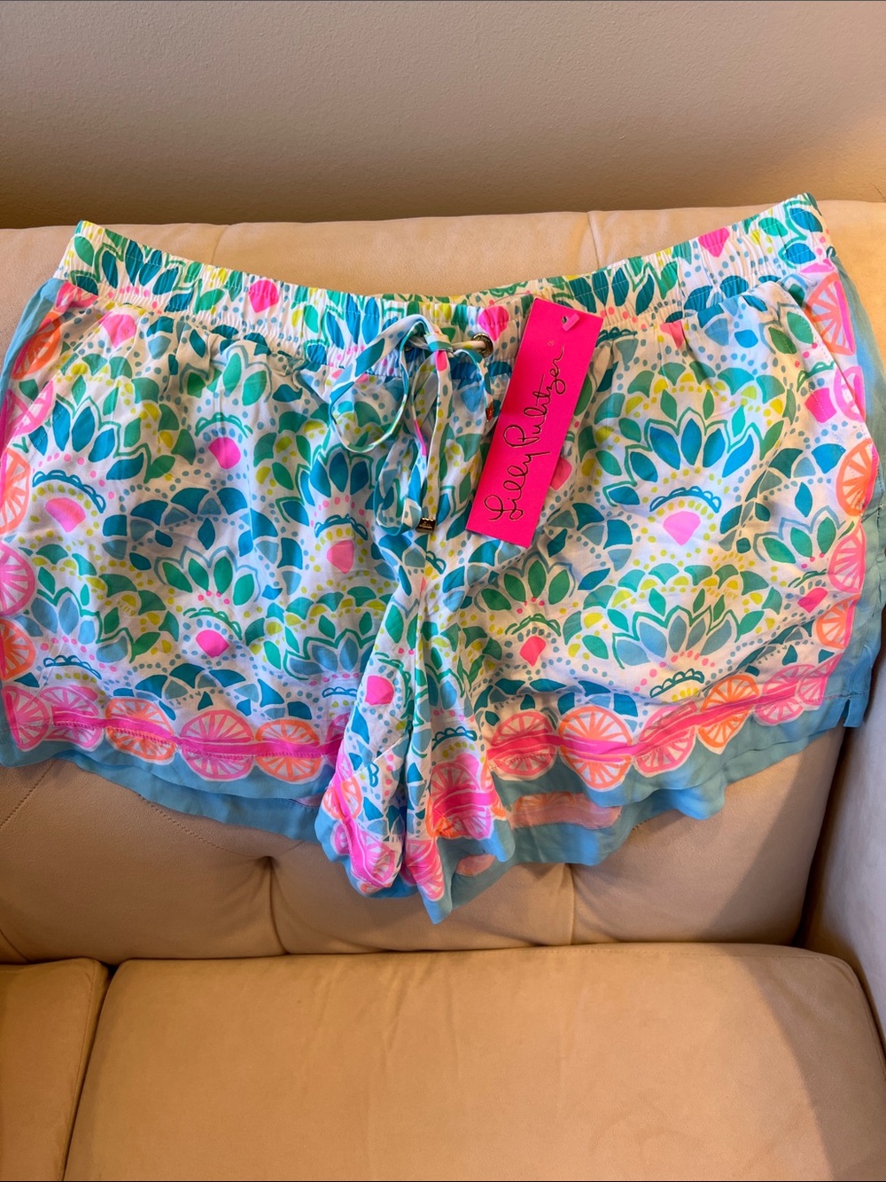 NWT Lilly Pulitzer Teal, Pink & Yellow Floral-Print Ruffle Shorts